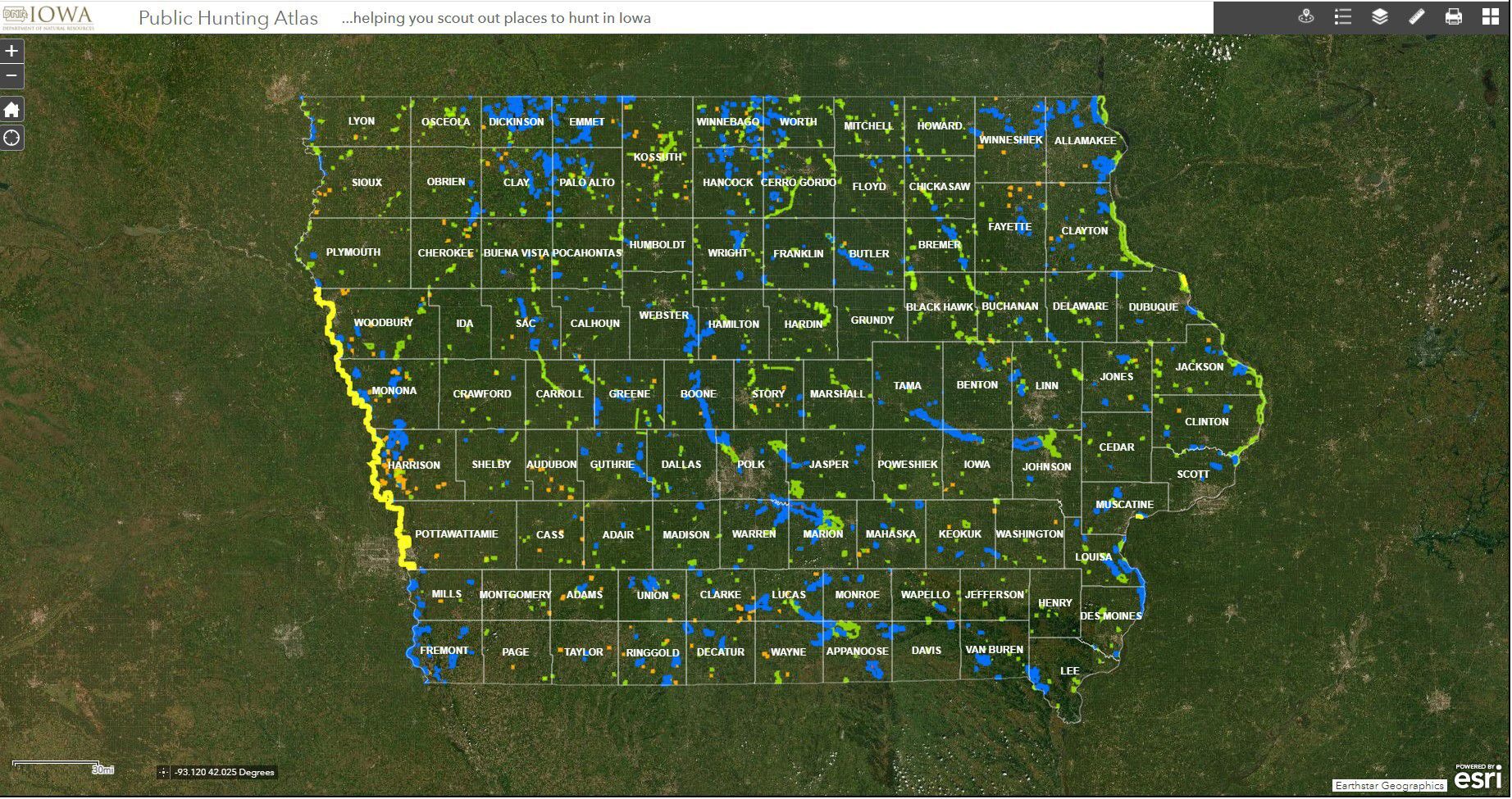 Iowa Department of Natural Resources hunting map